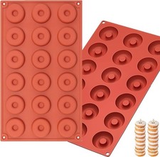 2pcs Silicone Mold for Mini Donut, 18 Cavities Mini-1.5in diameter, Brick red 