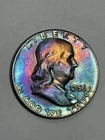 1956-P Franklin Half Dollar Rainbow Toning AU