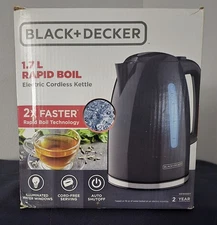 BLACK DECKER Electric Cordless Kettle 1.7 Liter Black Boil 2x Illuminated Window