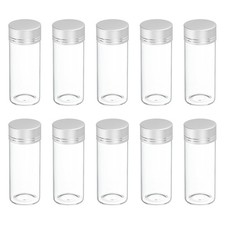 uxcell 10Pcs Mini Glass Bottles with Lids, 30ml Small Clear 30 ml, Silver
