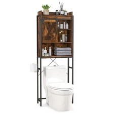 Over-The-Toilet Storage Cabinet Bathroom Organizer w/ Sliding Barn Door Rustic