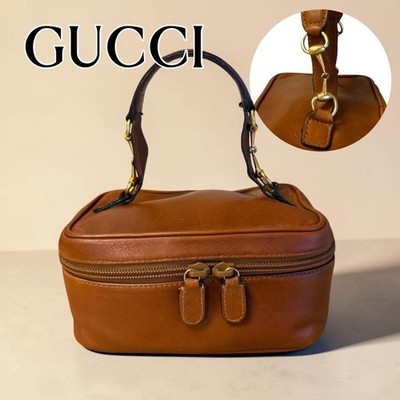 GUCCI Vanity bag leather brown Vintage Authentic From Japan