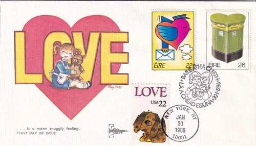 Puppy Love FDC, Gill Craft, 2202, Dual Combo with Ireland