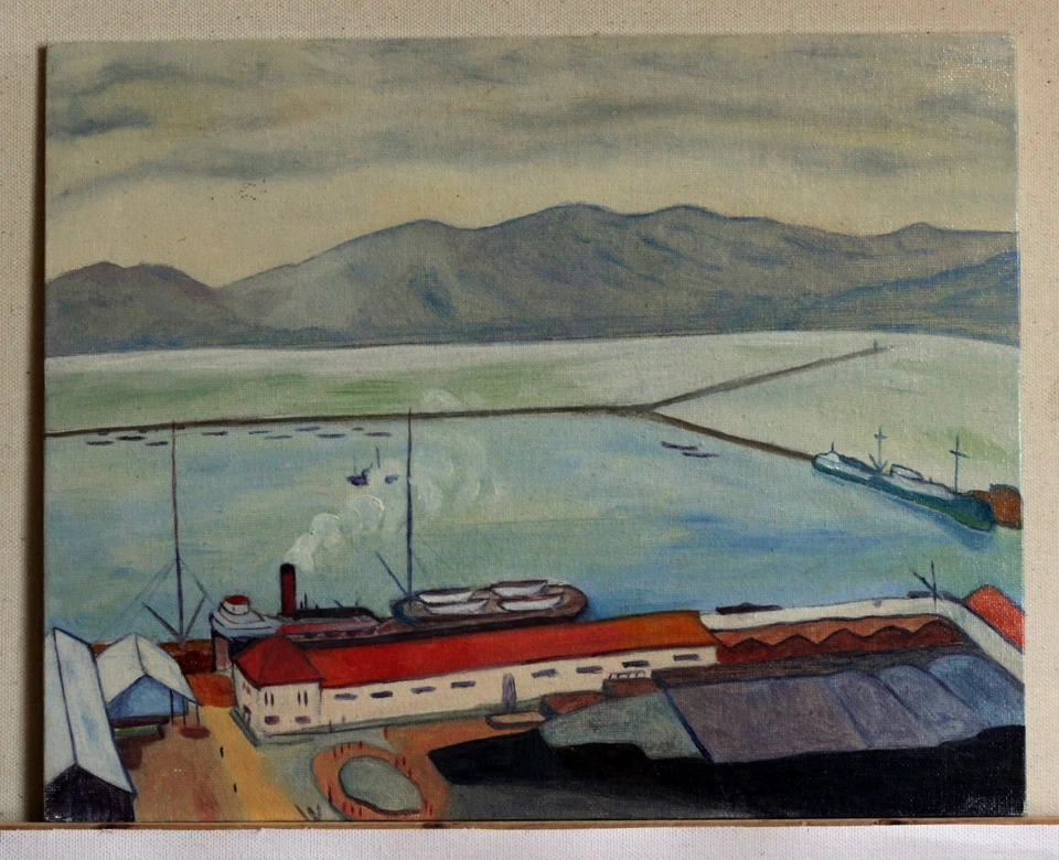 Cuadro óleo sobre lienzo Hecho a mano 9"x12" después de A.Marquet paisaje Río naturaleza Foto 2 de 3