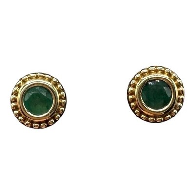 Runde grüne Smaragd Ohrstecker 10kt Gelbgold 4mm Perlen Neu