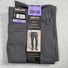 Kirkland Signature Mens 30x30 Gray Stretch Tech Pant NWT