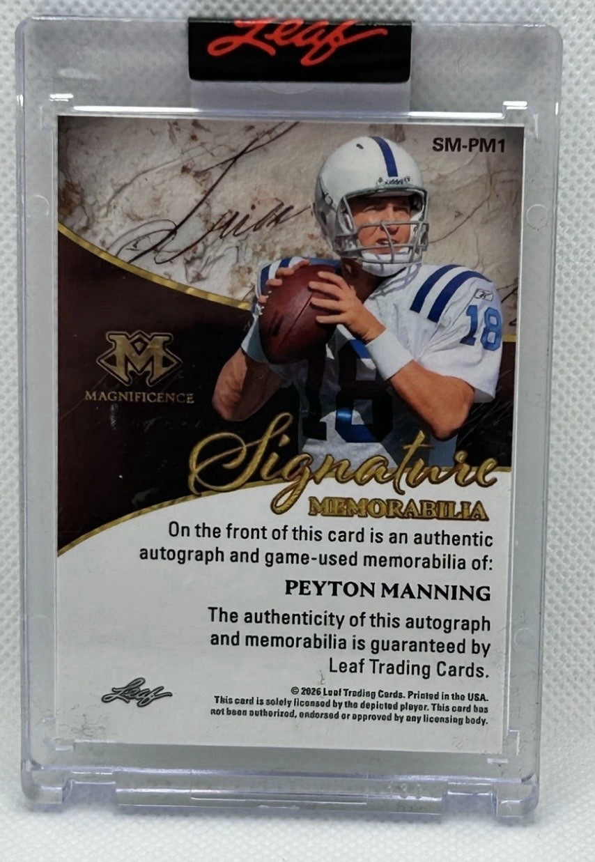 2026 Leaf Magnificence Peyton Manning Game Used Patch Auto Football Card #'d 3/3 view 4