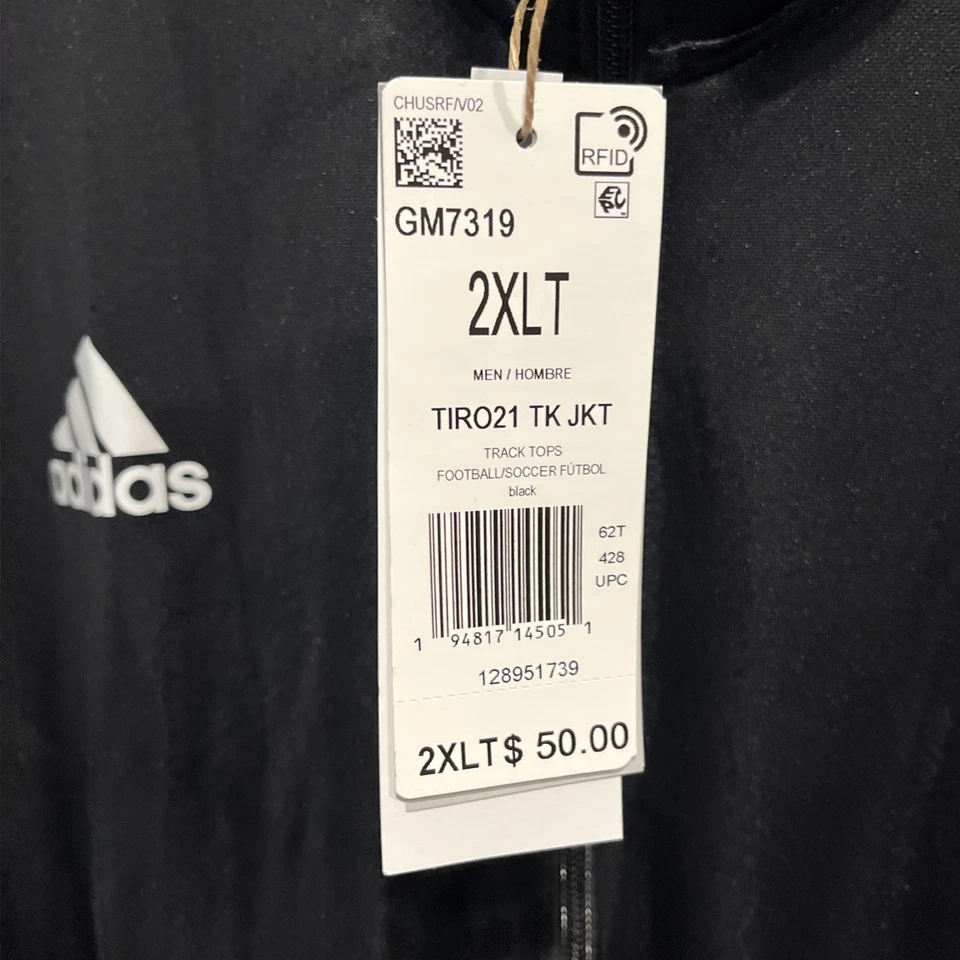 [GM7319] Hombres Adidas TIRO 21 CHAQUETA DE PISTA 2XLT Negro/Blanco Foto 4 de 4