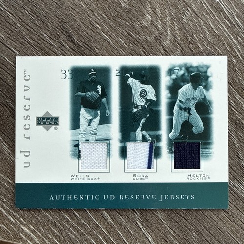 2001 Upper Deck Reserve - Game-Used Jersey Trios Sammy Sosa, Todd Helton, Wells