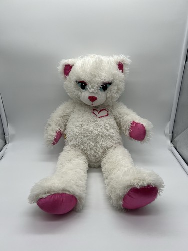 Build a Bear White Cat Kitten Kitty With Pink Heart Stuffed Plush Toy 18” - Picture 1 of 6