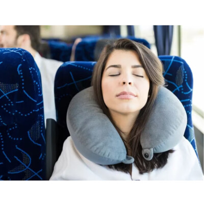 Cuscino Da Viaggio Per Collo In Cotone - Morbido, Pieghevole, Per Aereo, Auto, Treno, Grigio, Con Custodia - Foto 7