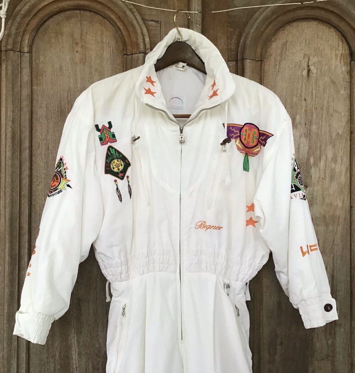 Vintage Willy Bogner Aviator One Piece Ski Suit: White with Vintage Willy Bogner Aviator One Piece Ski Suit: White with