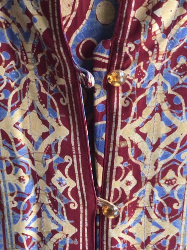 Vintage indische Textilbluse "Handdruck 100%" mit Knöpfen vorne Kurzarm - Bild 4 von 11