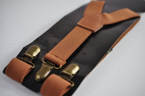 Xmas Christmas Red Green Candy Stripes Bow tie bowtie and Tan Elasitc Suspenders - Picture 6 of 17