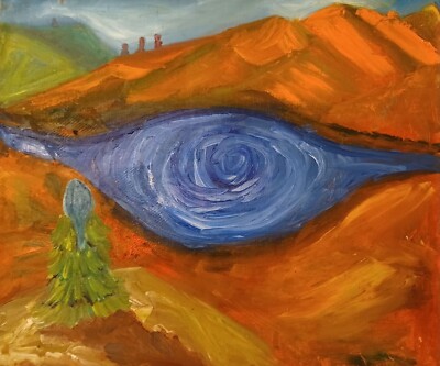 ''The lake that observes'' new, small oil painting on canvas.