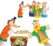 Burattini Marionette da mano set 4 pezzi Lupo 3 Porcellini Fiaba Teatro  Favole
