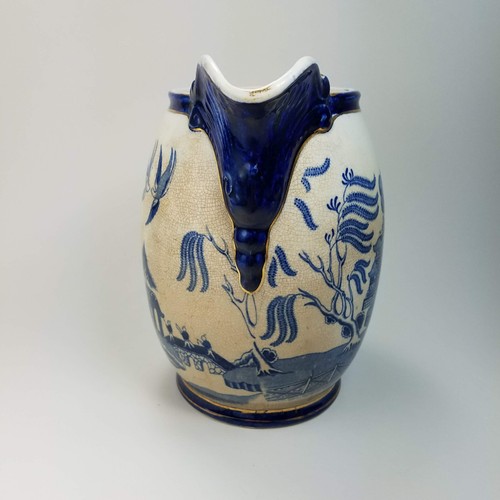 Antique Buffalo Pottery Blue Willow Pitcher Jug 1906 Gold Trim 7" Tall Crazed - Picture 7 of 15