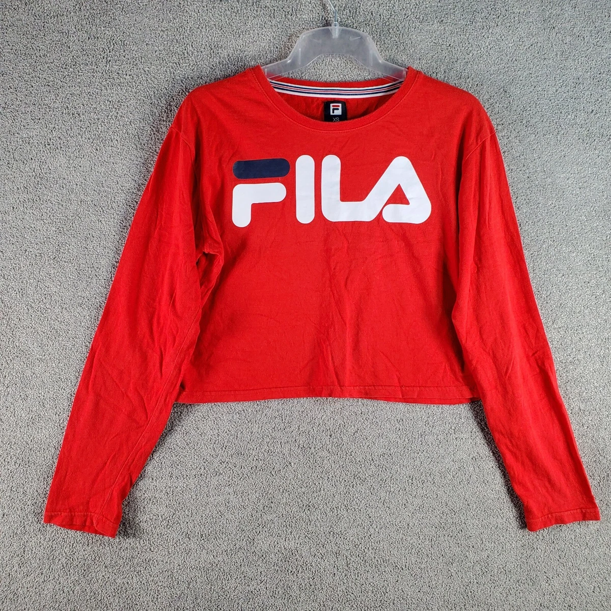 FILA Top Women Extra Small Red Cropped Activewear Gym Running Sports Long  Sleeve