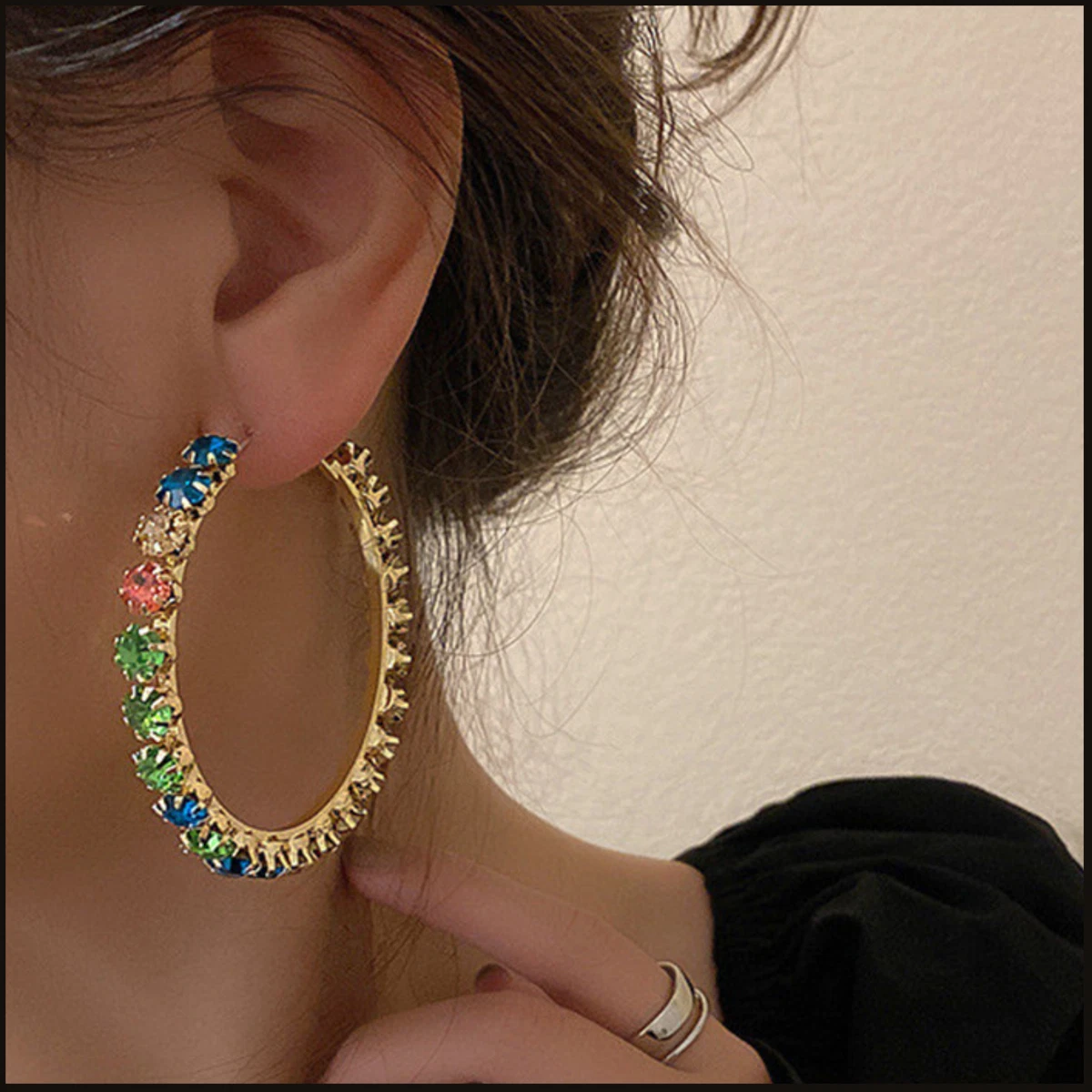 LV Rhinestone Hoops Earrings