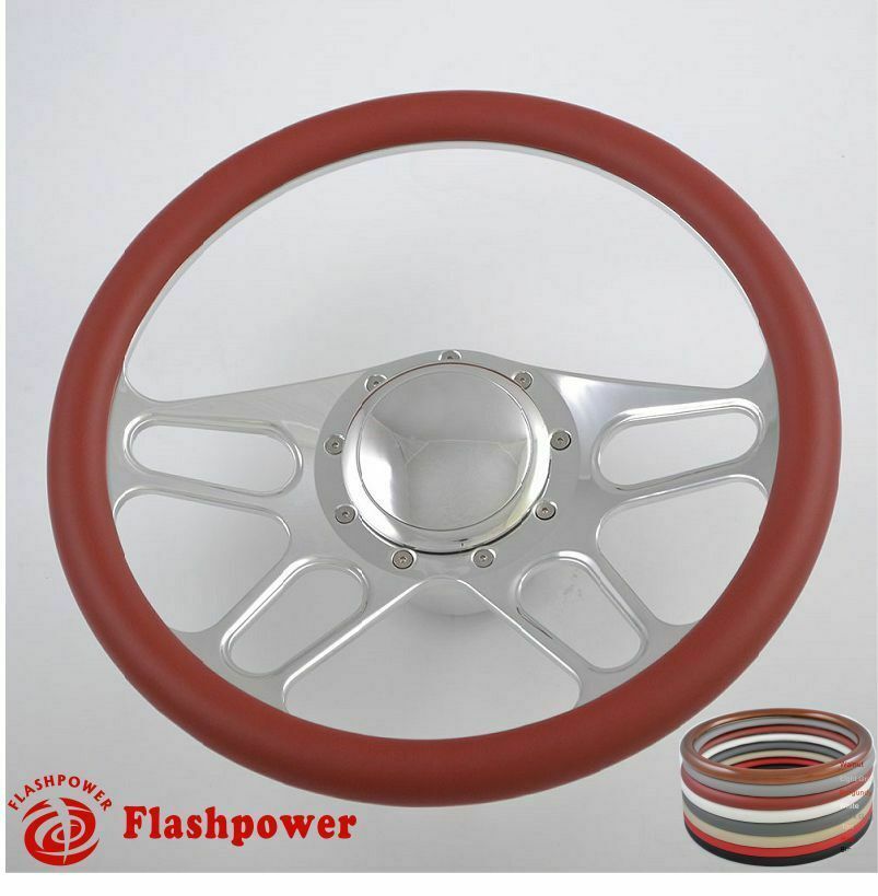 14" Billet Aluminum Steering Wheel Kit - 9-Hole Design With Horn Button & Adapter (Tan)