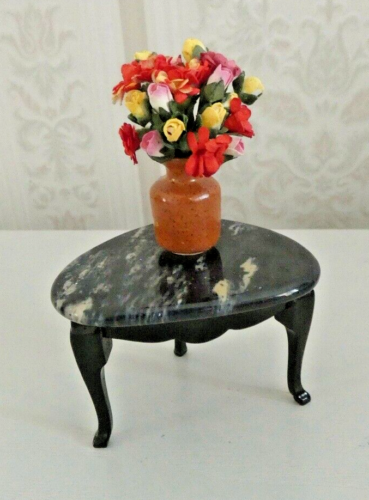 OOAK ARTISAN 1:12TH SCALE POLISHED STONE TOPPED COFFEE TABLE & FLORAL DISPLAY - Picture 1 of 10