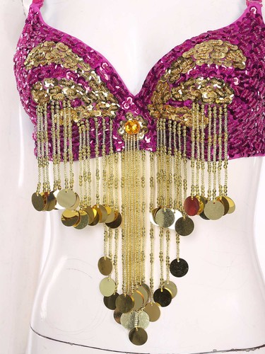 Women Belly Dance Dress 2Pcs Sequin Bra Top with Hip Scarf Set Carnival Costume - Picture 27 of 102