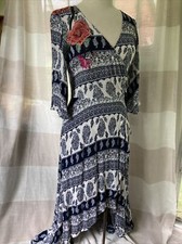 TRIBAL Femme Dress Sz XS Flowy Gauze Hi-Lo Hem Wrap Skirt Cottagecore Garden EUC