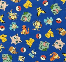 Pokemon Pikachu Fabric FAT QUARTER 18 x 21 100 Cotton Blue