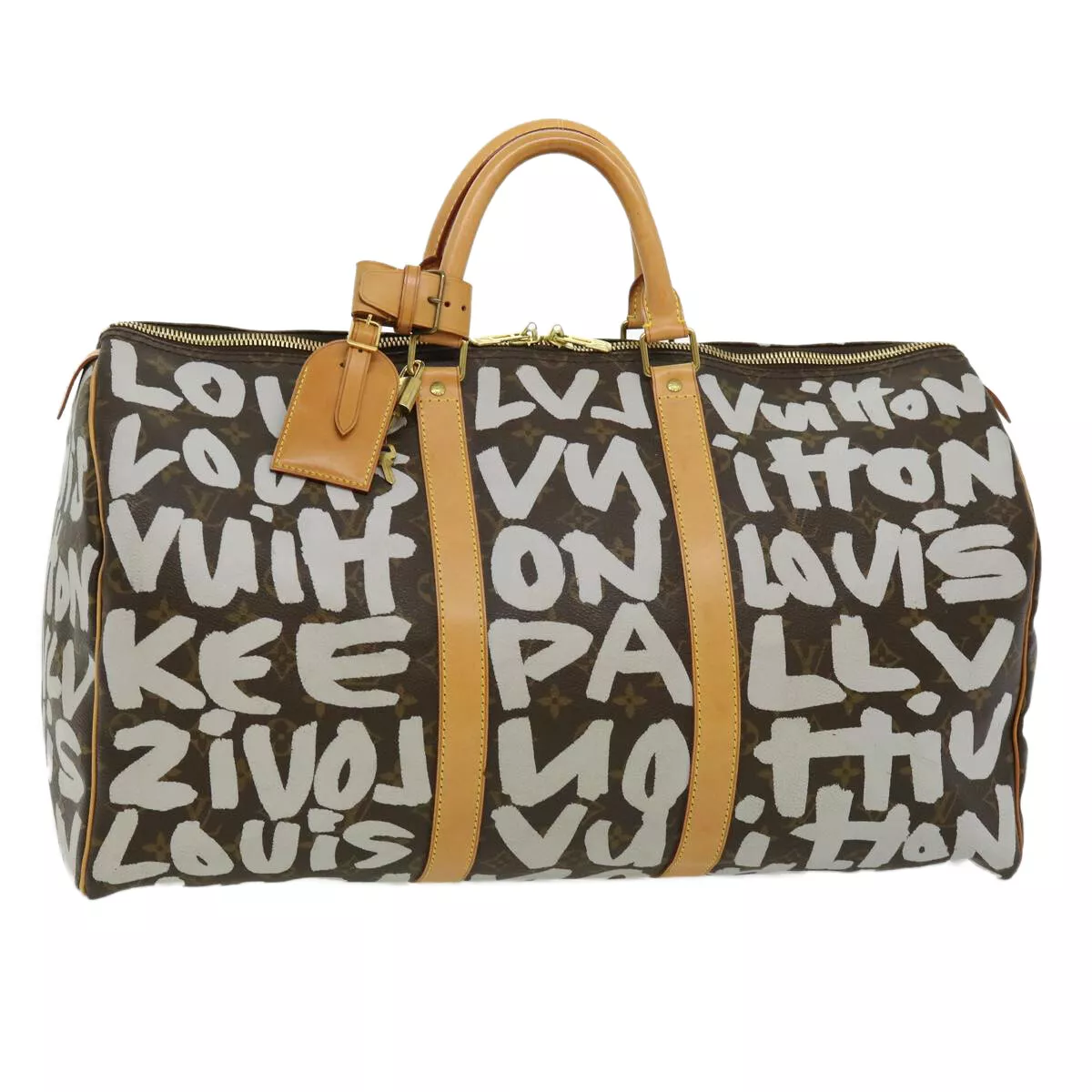 LOUIS VUITTON Monogram Graffiti Keepall 50 Boston Bag White M92197 Auth  30516A