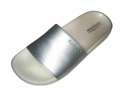 Skechers Women's Silver Metallic White Hyper Burst Slide Slides Sandals Sz 8