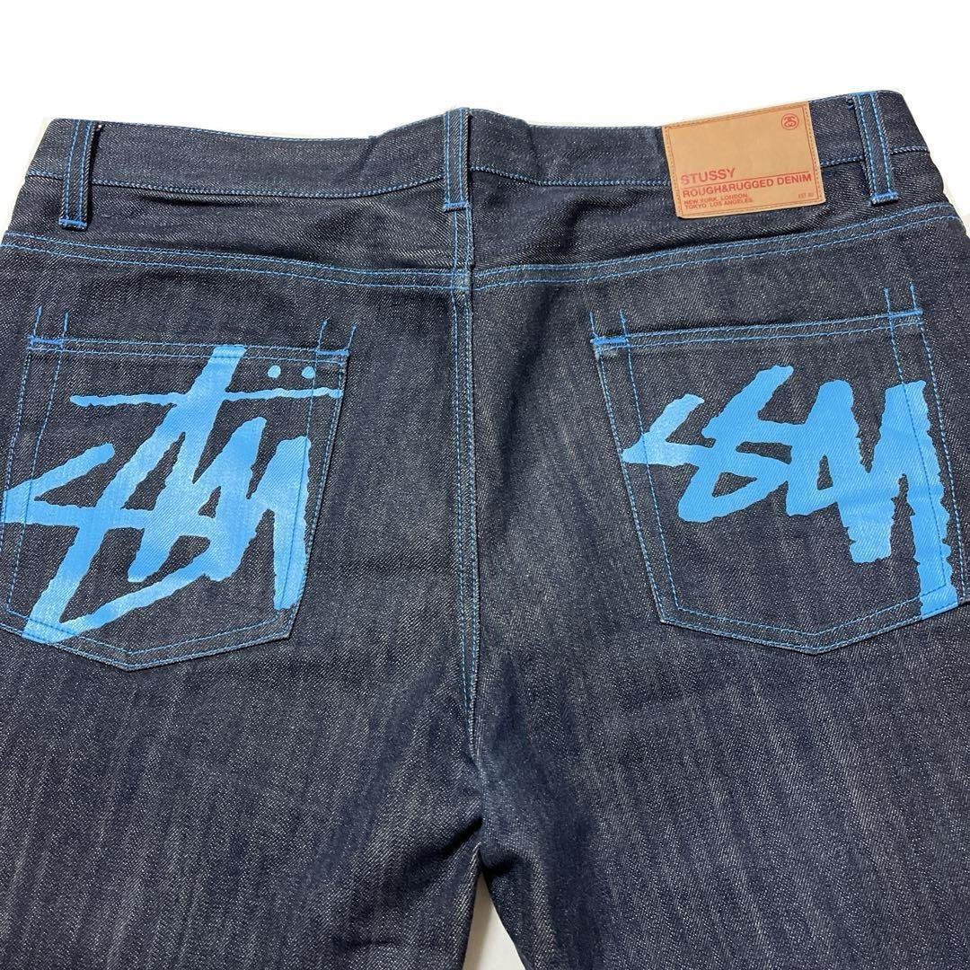 Stussy Logo Painted Denim Shorts Blue 38 Vintage Used Stussy Logo Painted Denim Shorts Blue 38 Vintage Used