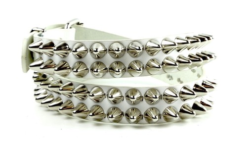 Double Row UK77 Tall Cone Studded Vegan White Belt By Funk Plus USA Punk Rock - Picture 2 of 2