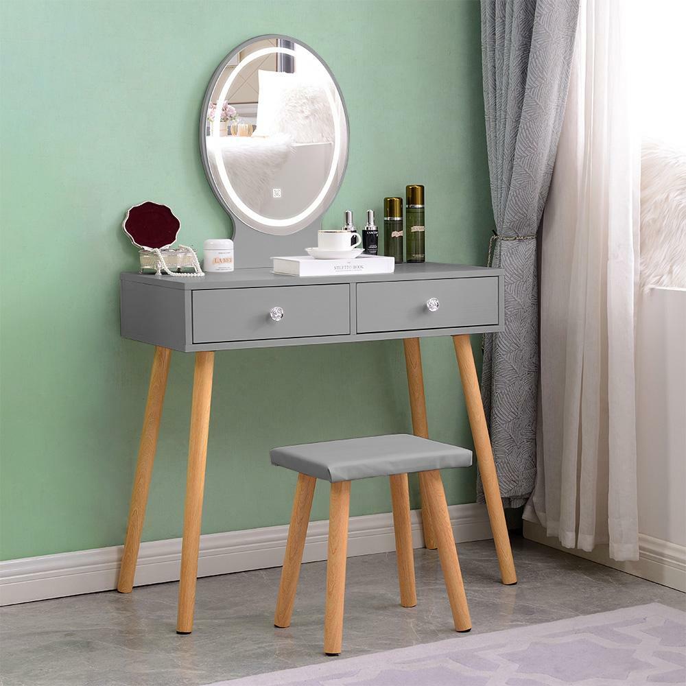Tocador maquillaje gris escandinavo cajón espejo LED Serena Grey