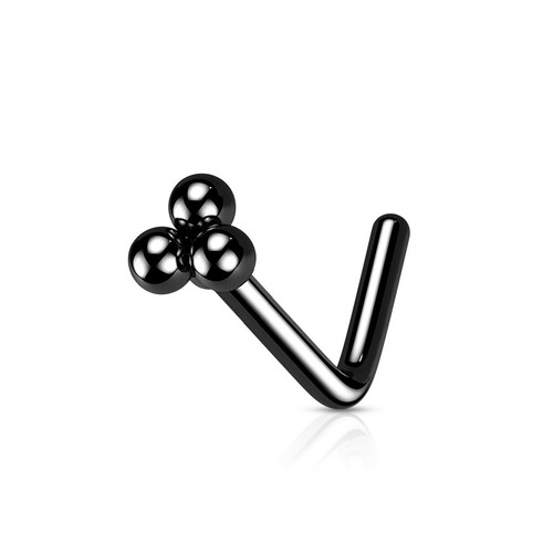 Triangular Ball Cluster Surgical Steel L Bend Nose Stud Ring - Picture 3 of 5