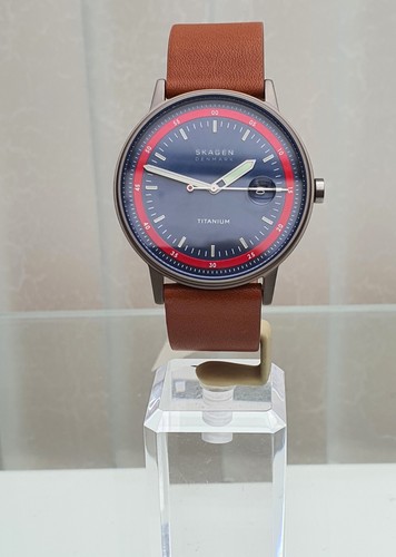 NUEVO Reloj Hombre SKAGEN TITANIUM Delgado Marrón Tostado Cuero ¡Regalo para Él! (sk32 - Imagen 14 de 23