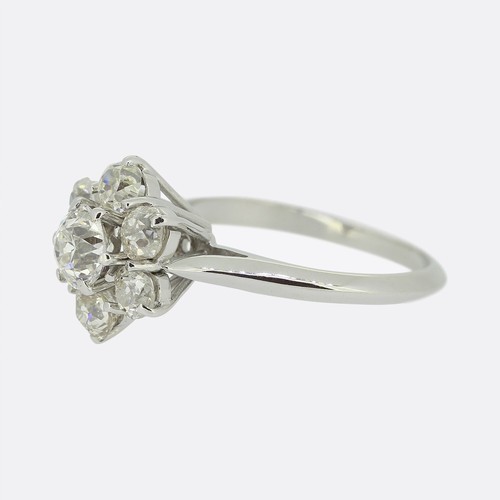 Vintage 1.48 Carat Old Cut Diamond Cluster Ring - 18ct White Gold - Picture 2 of 5