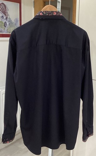 Claudio Luci Courture Smart Men’s Pure Cotton Black With Floral Detail Shirt 3XL - Picture 2 of 5