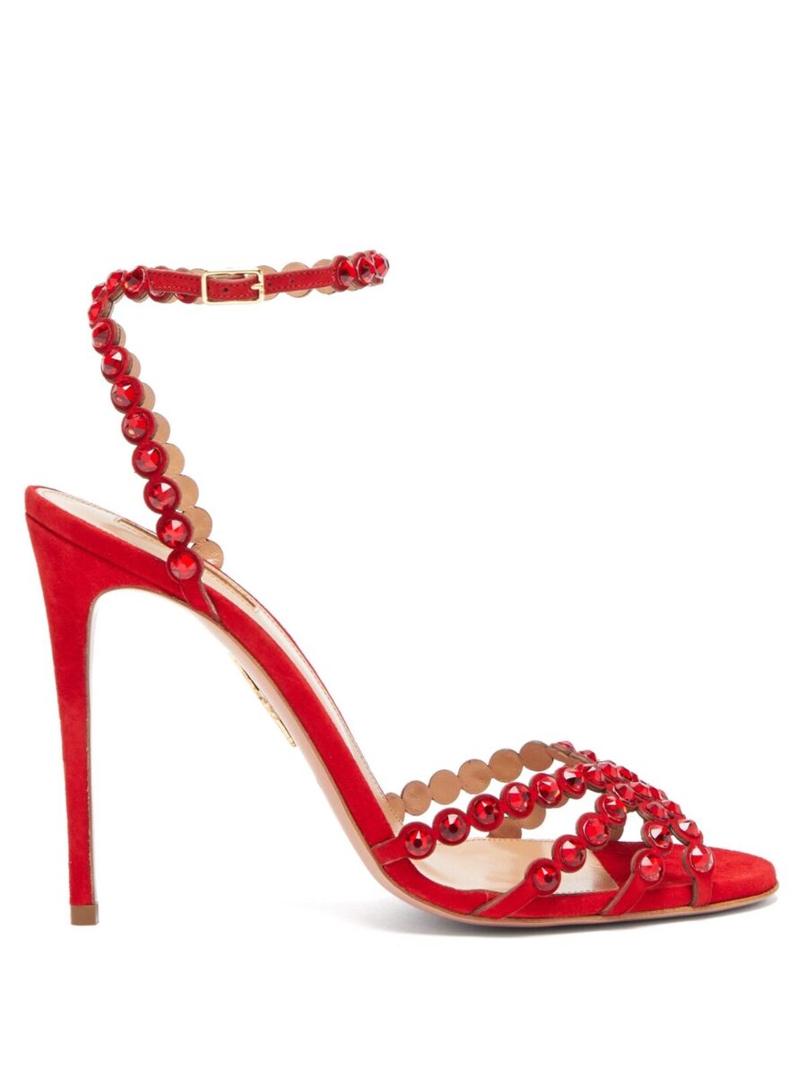 Aquazzura Tequila 105 mm Crystal-Embellished Suede Sandals Aquazzura Tequila 105 mm Crystal-Embellished Suede Sandals