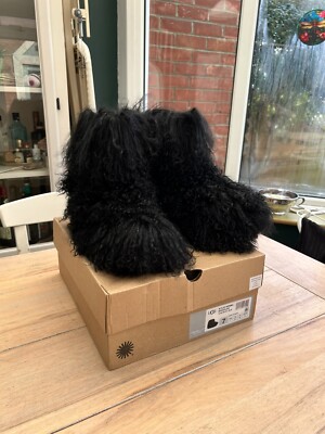 UGG Momma Fluff Black Mongolian Fur Boots VERY RARE! Sz UK