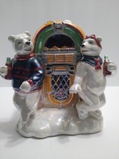 Christmas Polar Bear Musical Jukebox Music Box Tested Pearlescent Coca Cola EUC