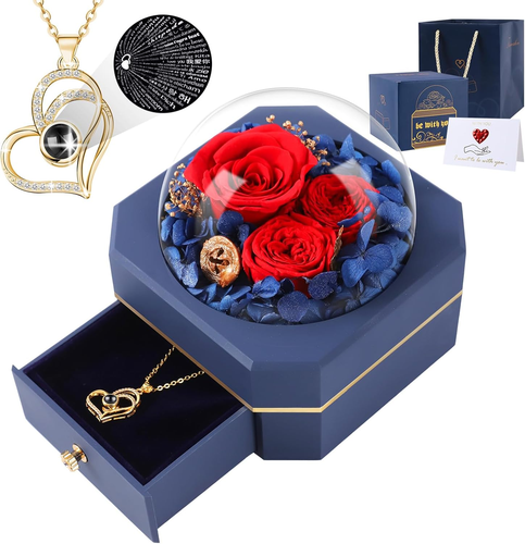 Preserved Real Rose Gifts for Women Mom Wife,Eternal Flowers Rose with I Love Yo