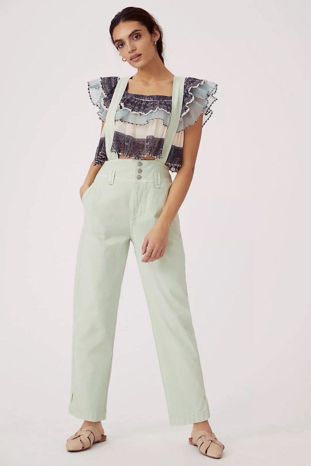 Anthropologie Jumpsuit Women Boho Stretchy Canvas Pinafore Moss City Sz 6 New-image