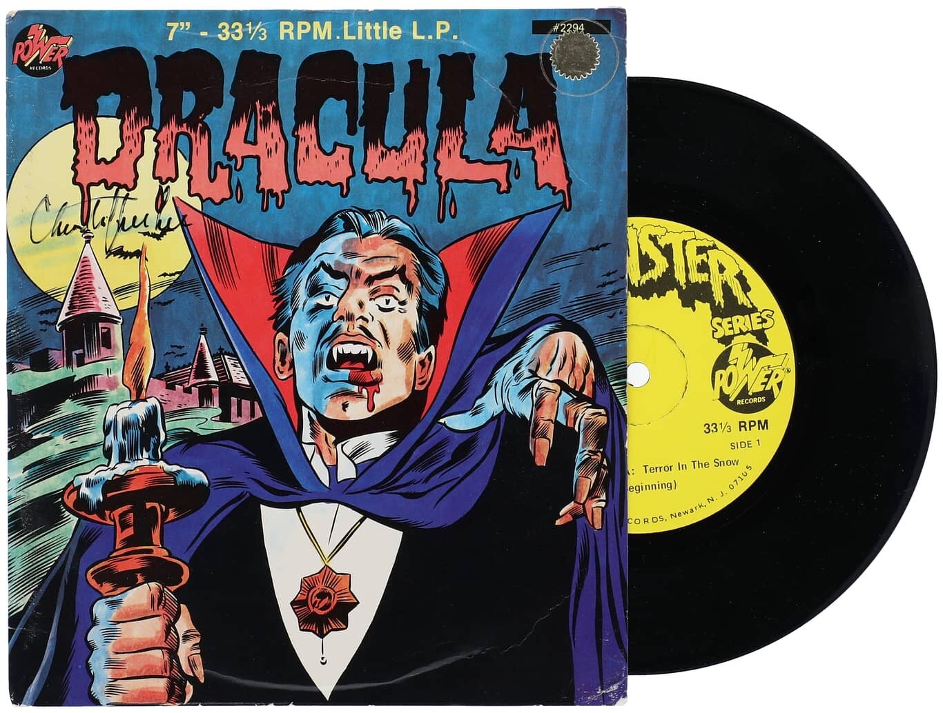 Signed Christopher Lee Dracula Album Cover Autographed 7" Vinyl Record Auto JSA
