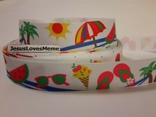 Grosgrain Ribbon Beach Scene Palm Trees Watermelon Ice Cream Cone Sandals, 7/8