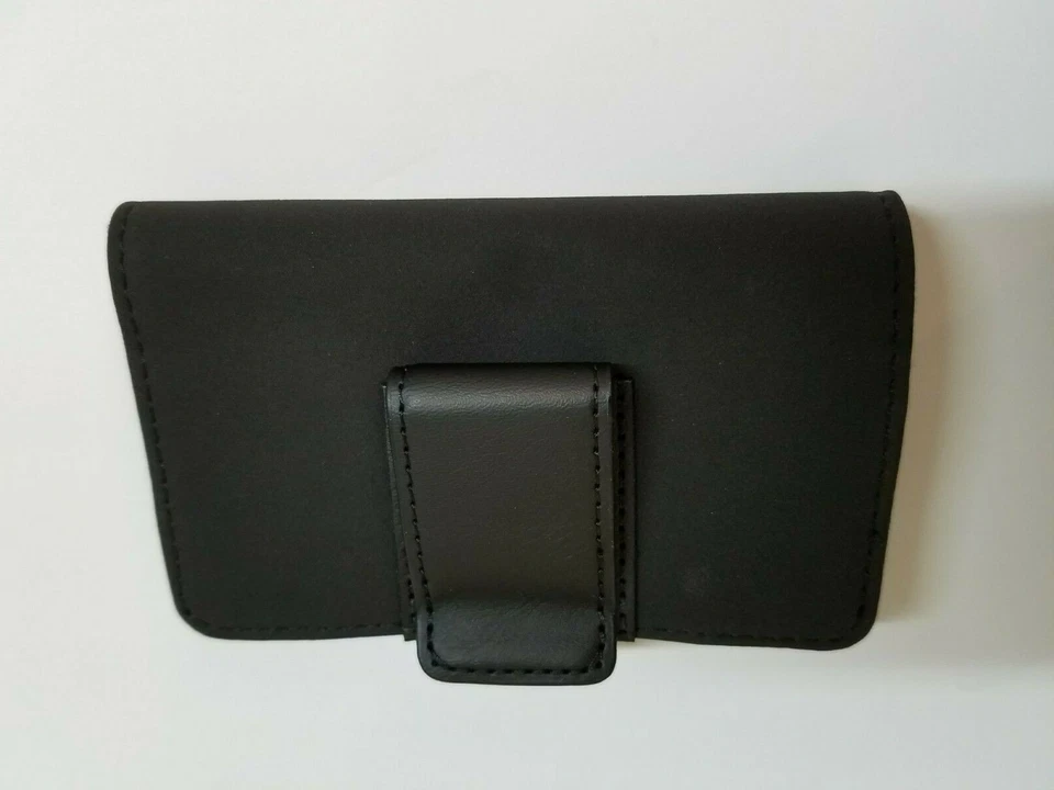 Funda de cinturón de cuero lateral negra de gamuza con clip para teléfonos pequeños abatibles Foto 4 de 4
