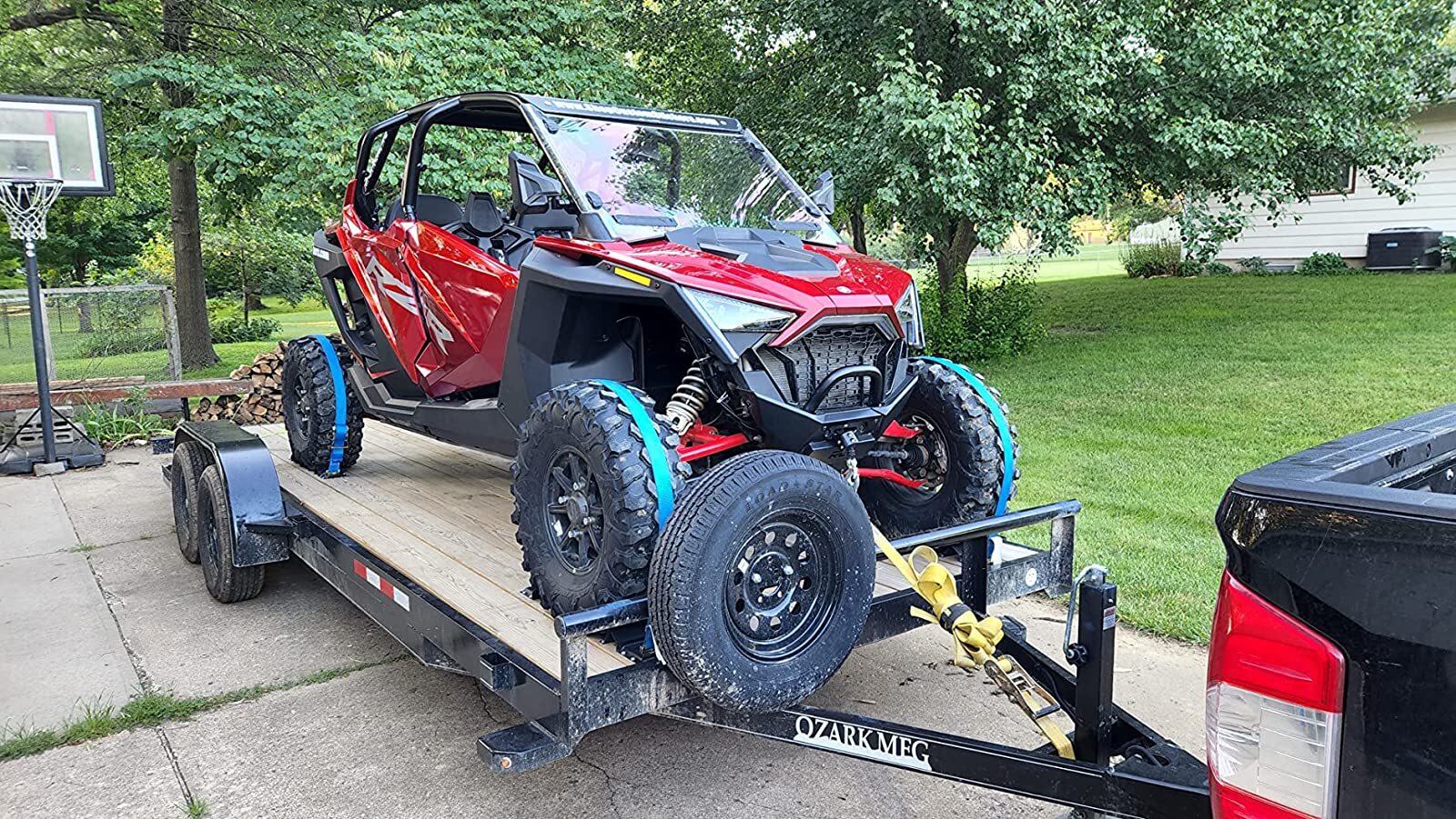 Wheel Chock Tie Down System for ATVs UTVs Mowers RZR Golf Cart Trailer