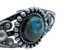 MAISEL'S Vintage 1950's Silver Natural High Grade Bisbee Turquoise Cabochon Cuff