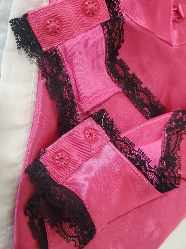 Vintage Delicates Pink Black Satin Lingerie Bodysuit Sz Medium Jumper One Piece - Picture 9 of 11