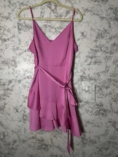 Express Women Pink Ruffle Hem Sleeveless V-Neck Mini Dress Sz L  EUC