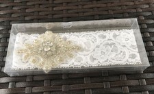 Jeweled White Bridal Garter Crystals Soft Elasticized Lace New in Box